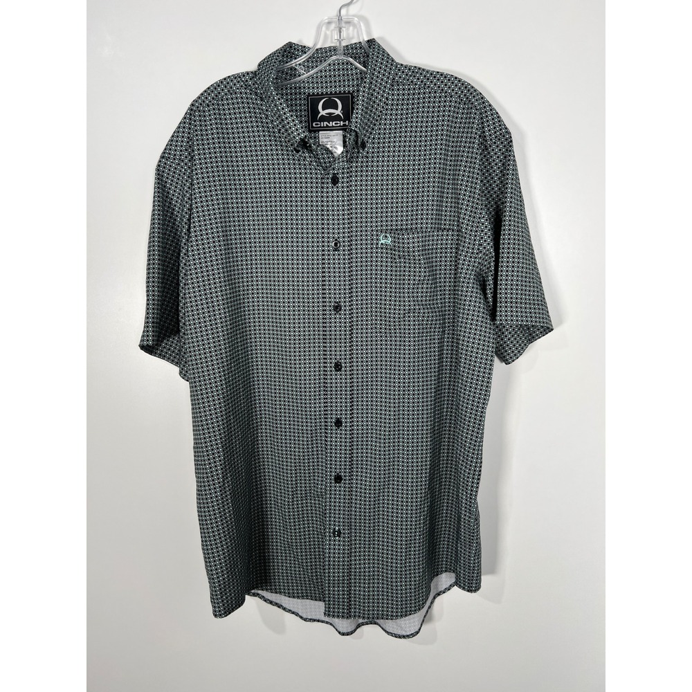 Cinch Geometric Diamond Print Short Sleeve Button Down Western Shirt Mens M